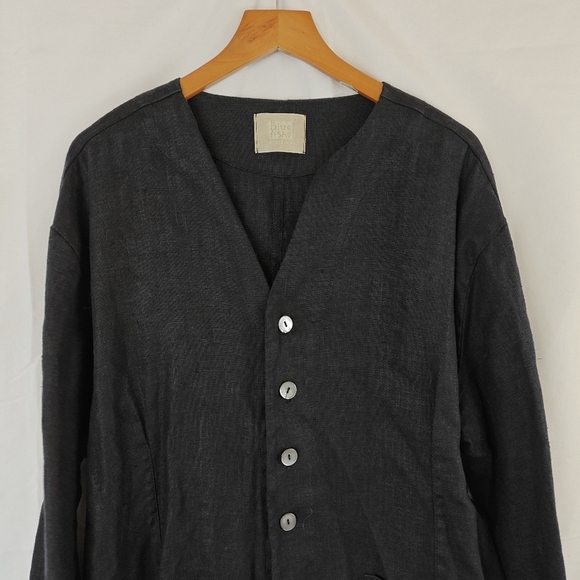 VTG Blue Fish RARE 100% Linen Hand Printed Coral Button Up Black Shirt Size 1 - Picture 6 of 15